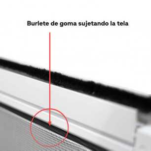 Burlete de goma sujetando la tela corredera | Mosquiteras ORG
