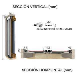 Mosquitera Enrollable cerntral para puertas 50 | Sección Horizontal y Medidas